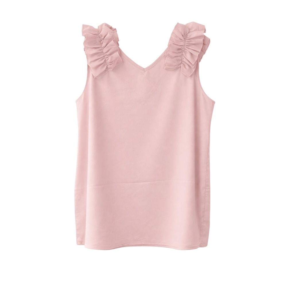 Zenana 2X Blush Pink Ruffle Shoulder Tank Top Plus Size V Neck Blouse